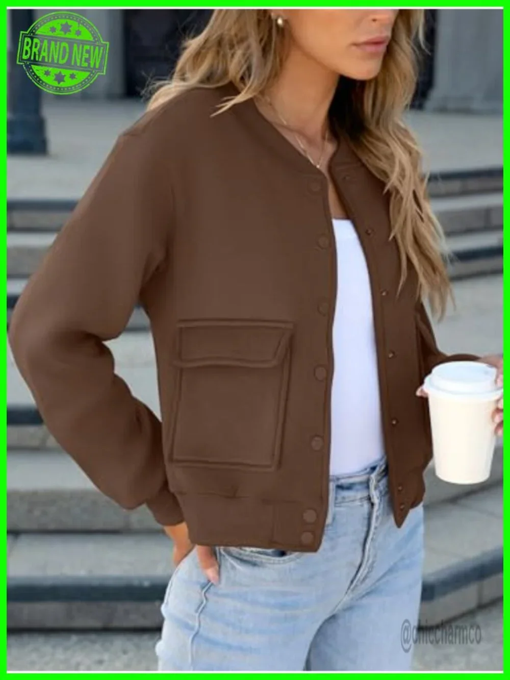 Women Cropped Bomber Jacket Casual Varsity Y2k Fall Outfit Button Down